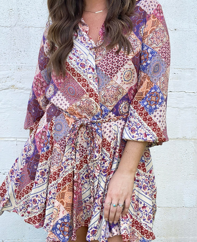 Berry Patchwork Shirtdress