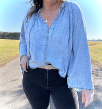 Load image into Gallery viewer, Chambray Bell Sleeve Top
