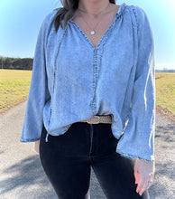 Load image into Gallery viewer, Chambray Bell Sleeve Top
