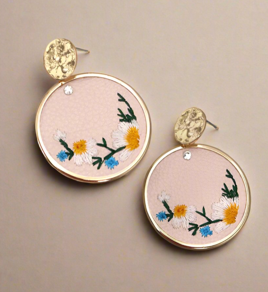 Handmade Embroidered Floral Earrings