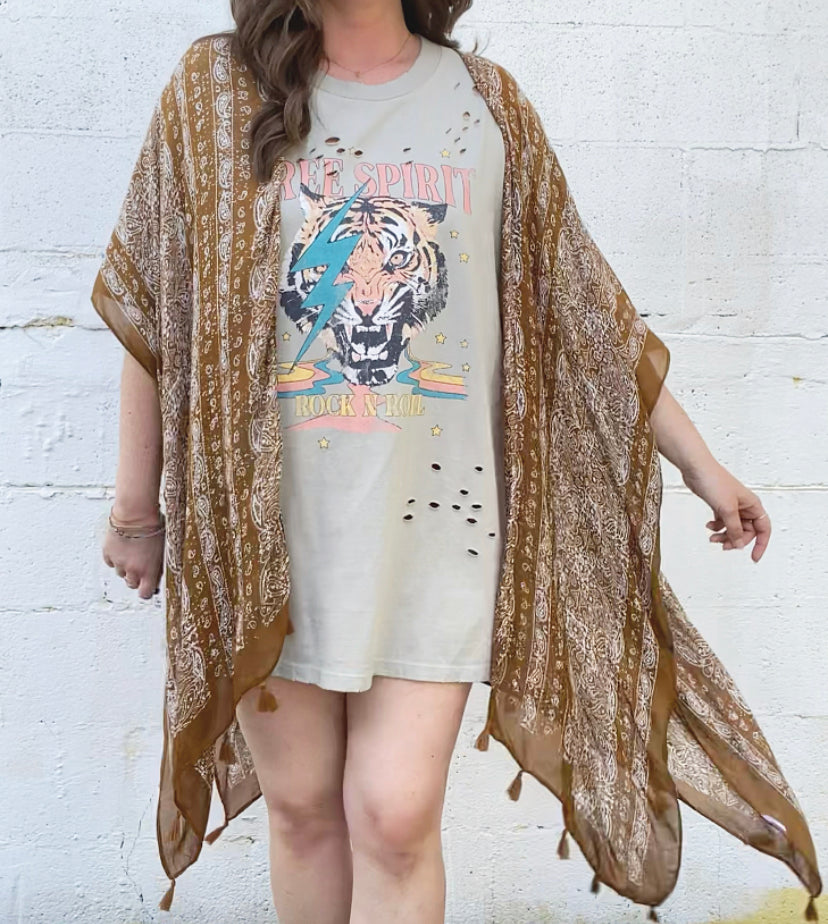 Vintage Mocha Tassel Kimono